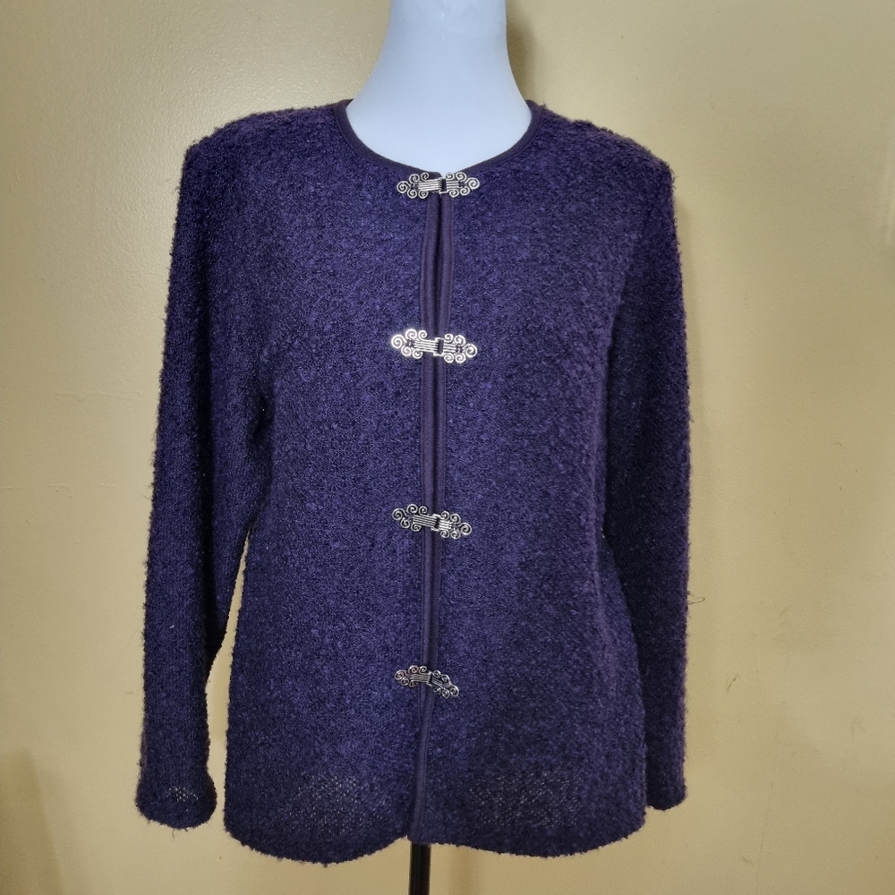 CATHY DANIELS 2 in 1 Cardigan Women Sweater Purple Top Jacket Size L Used